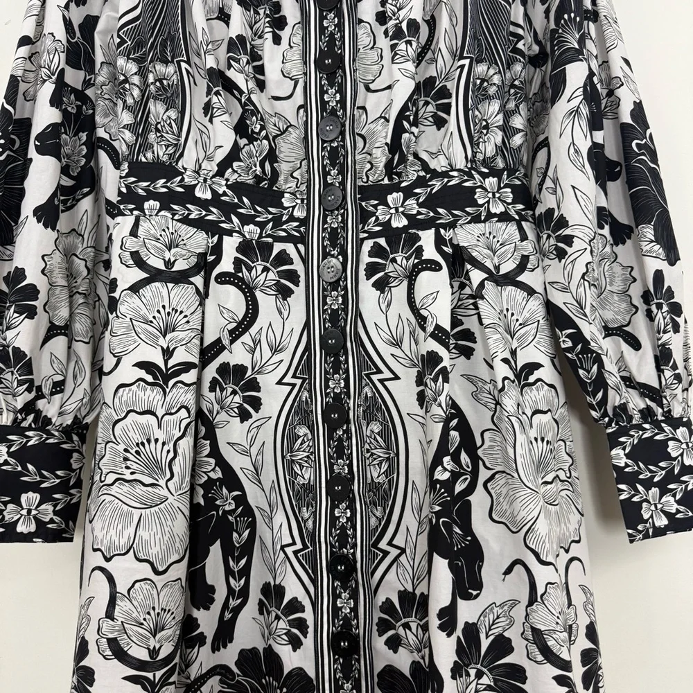 NWT FARM Rio Black and White Floral Midi Shirt Dress - Picture 5 of 15